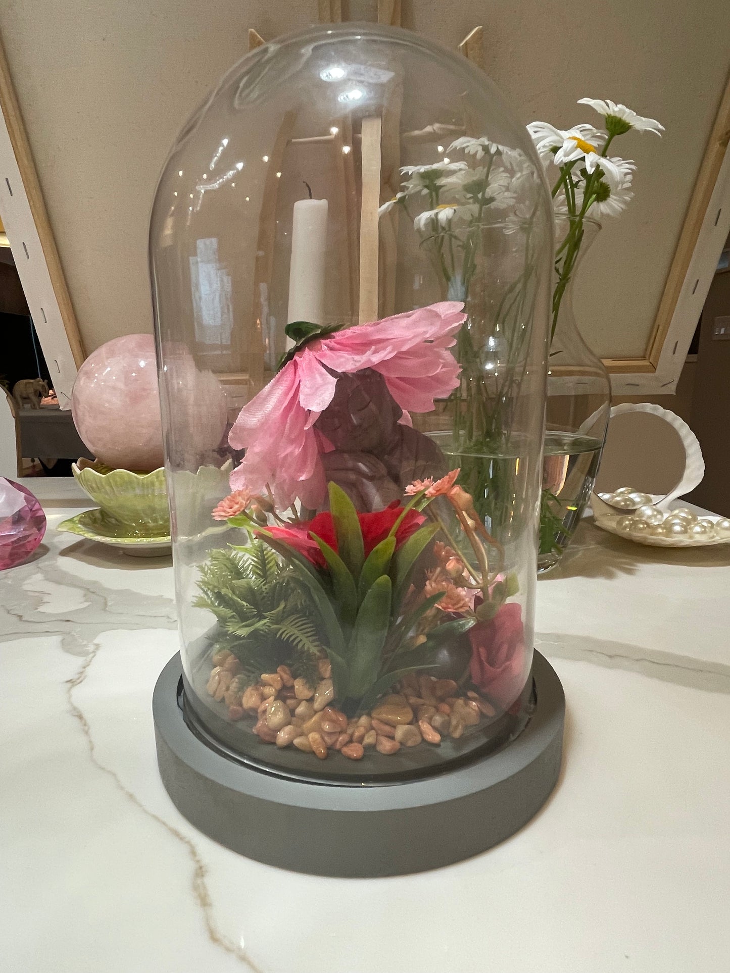 Buddha with a flower hat terrarium 🌱🌹💚